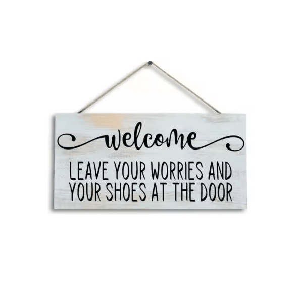 Wooden Welcome Please Remove Your Shoes Sign – Rustic Entryway Hanging Wall Plaque for Home & Front Door Decor