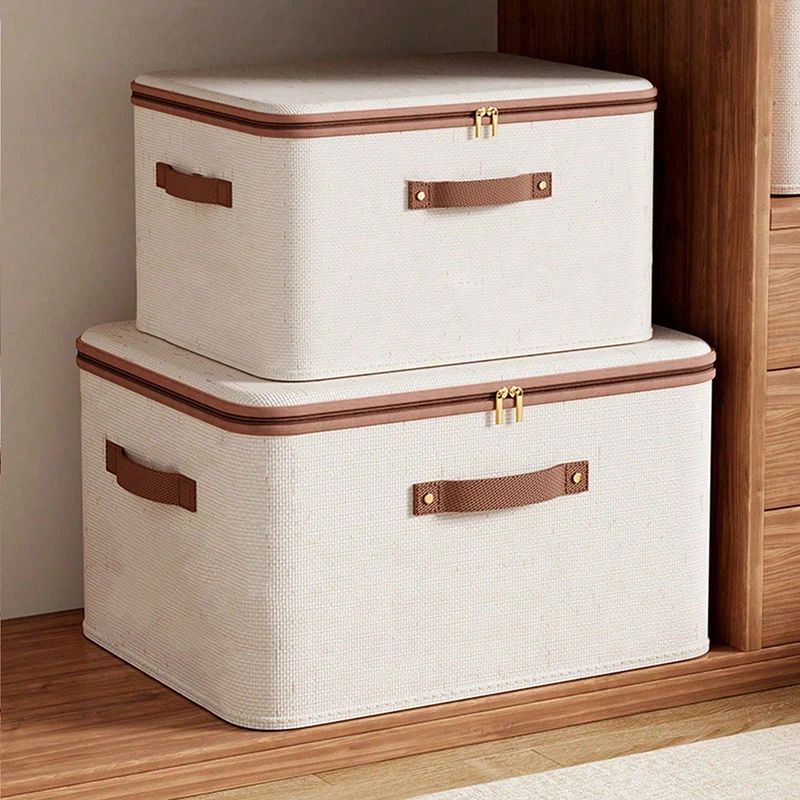 Foldable Clothes Storage Box with Zipper & Handle for Closet Organization