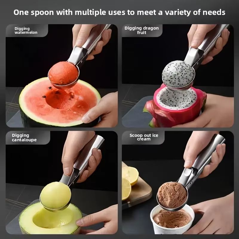 Premium Stainless Steel Ice Cream Scoop & Fruit Scoop – Multifunctional Kitchen Serving Tool