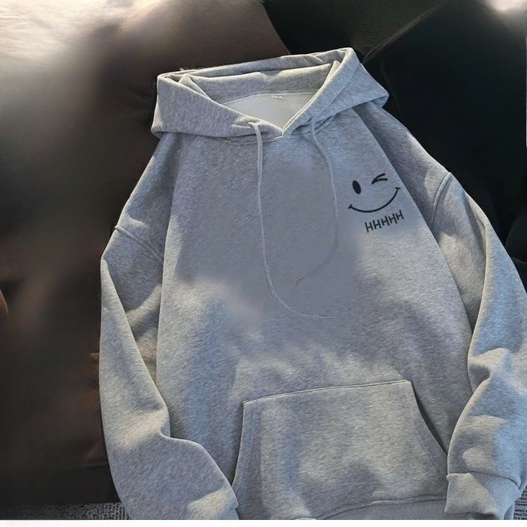 Heavyweight American Hoodie, Men's Smiling Face Pullover, Fashion Couple Thickened Cashmere Sweatshirt
