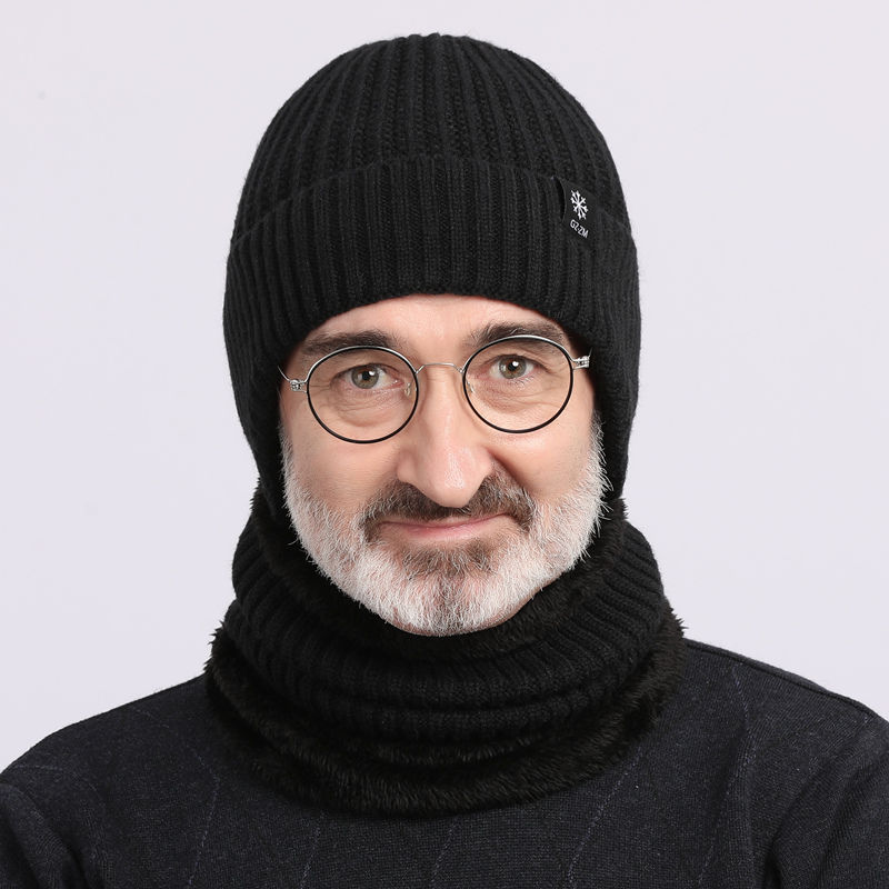 Thermal Ear Protection Knit Hat for Men Warm Wool Winter Beanie with Snowflake Design