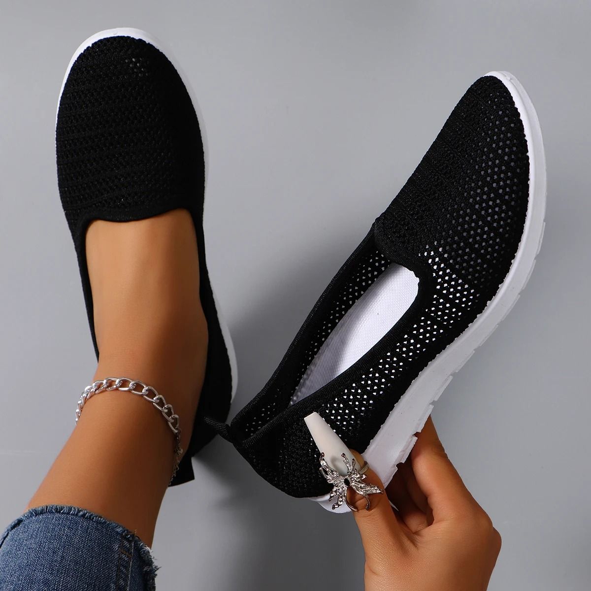 Women Summer Breathable Mesh Flat Sneakers Lightweight Casual Shoes