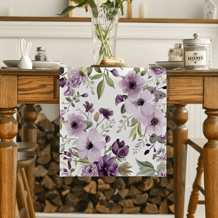 Watercolor Green Floral Linen Table Runner – Elegant Botanical Spring & Summer Table Decor