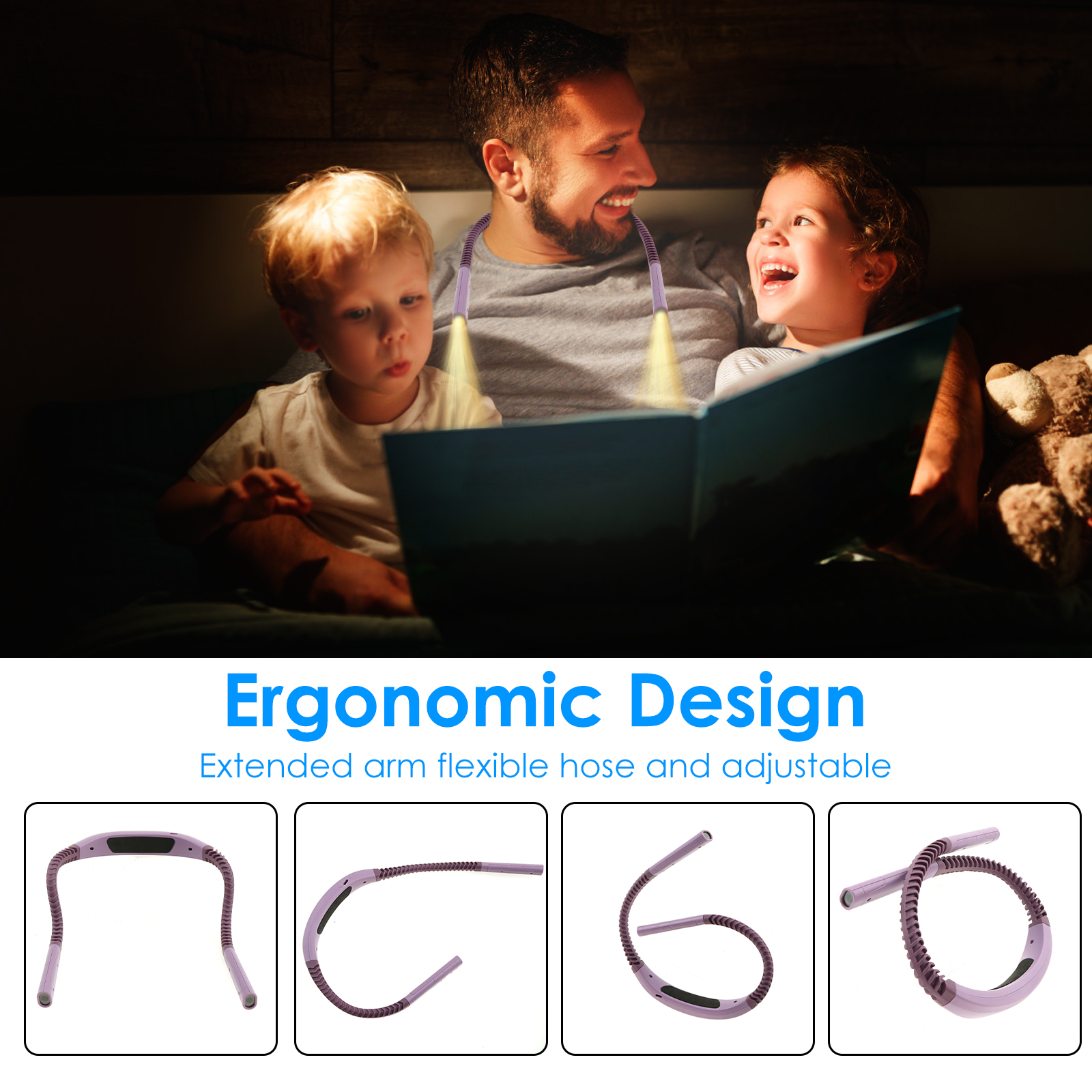 Bendable Neck Light, 15 Speed Brightness, Type C Rechargeable LED Reading Light for Camping
