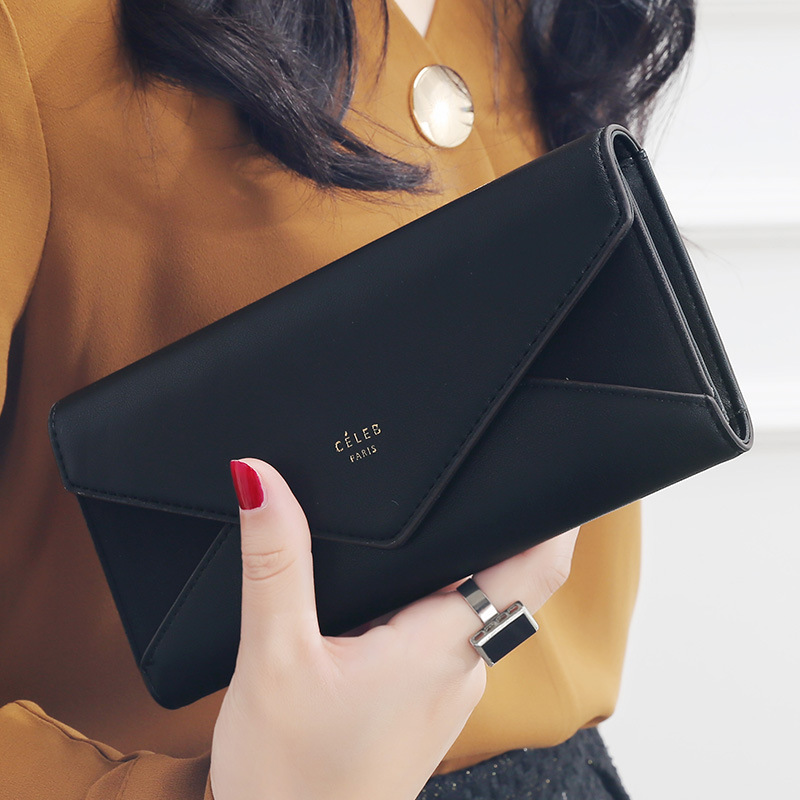 Designer Leather Long Wallet for Women , Fold Envelope Clutch with Money Clip and Phone Pocket