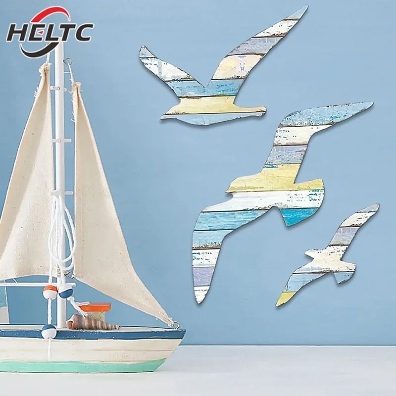 Maritime Narrative Sculpture – High-Definition Wooden Seagull Architectural Set