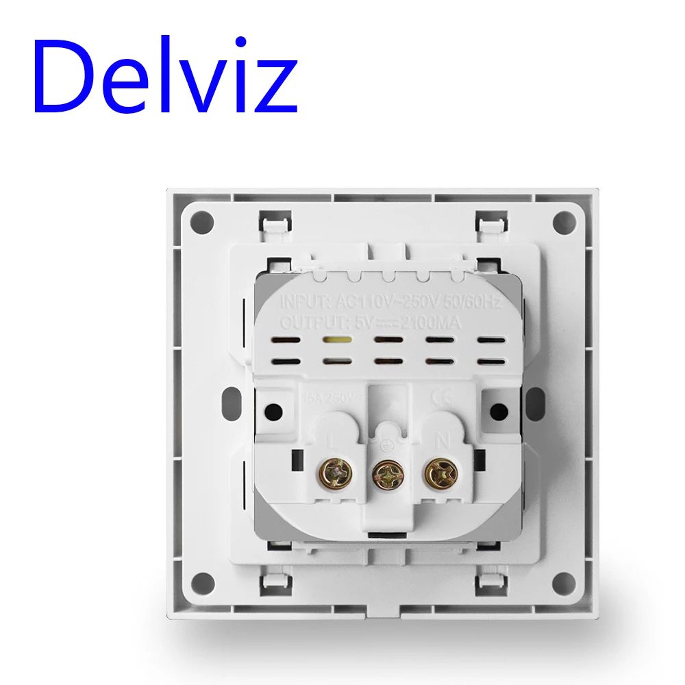 Dual USB Charging Outlet 16A Wall Socket Power Jack with 2A USB Port White PC Panel Electrical Wall Charger
