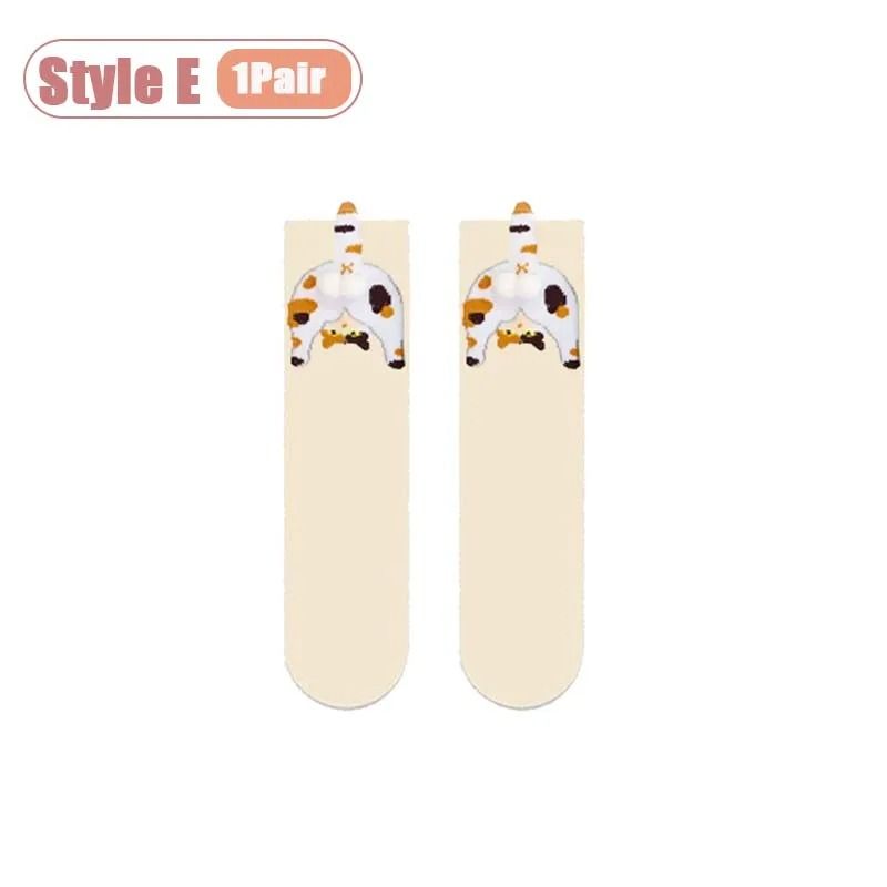 Cartoon Cat Egg Cozy Mid Calf Socks