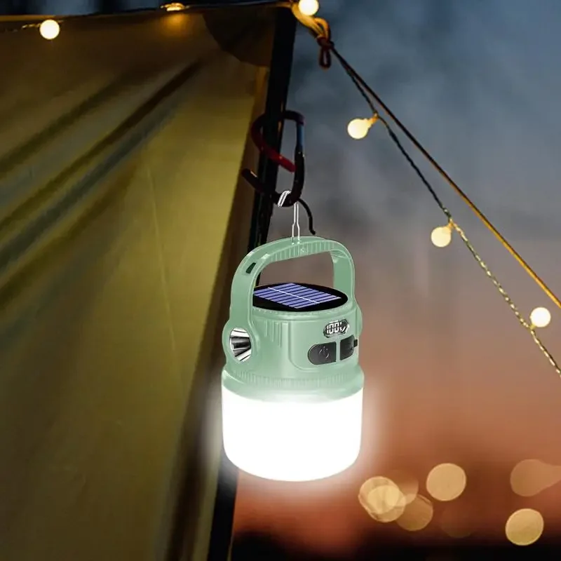 Portable LED Camping Lantern Solar Rechargeable Waterproof Outdoor Tent Light
