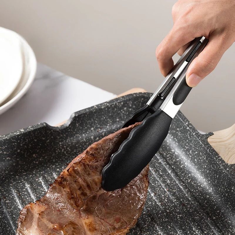 Premium Kitchen Silicone & Stainless Steel Food Tongs - Ergonomic, Heat-Resistant Serving & Cooking Clips