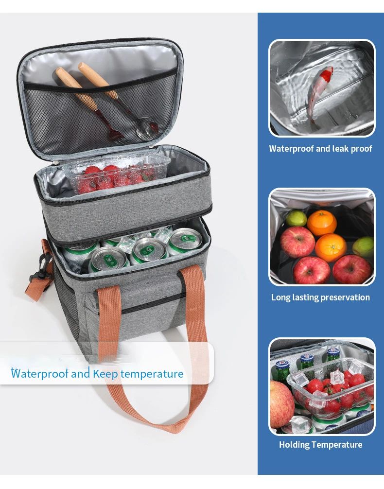 Double Layer Large Capacity Thermal Lunch Bag
