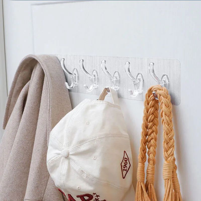 Transparent Adhesive Hook Rack – Seamless Multi-Hook Organizer for Bathroom, Kitchen & Home