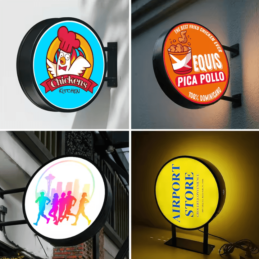 Custom Round LED Light Box Sign – Double-Sided Illuminated Business Logo Display