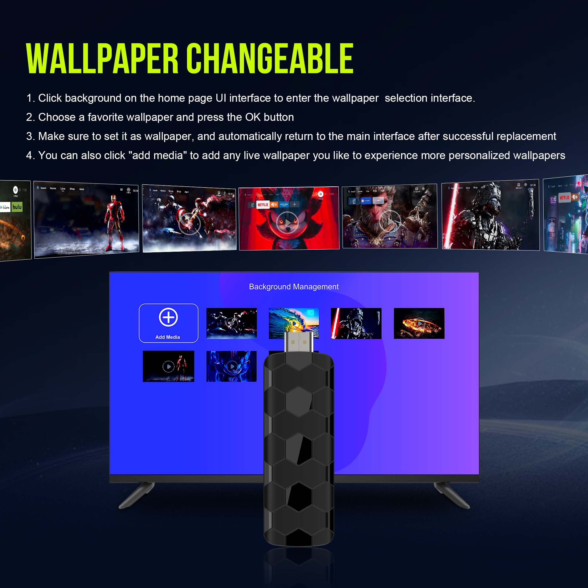 Mini TV Stick Wifi Android ATV RAM ROM Voice Remote Global Streaming TV Box