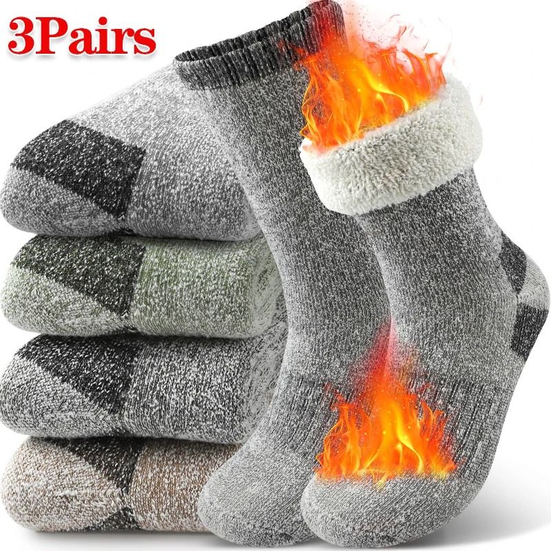 Winter Men Thermal Socks Thick Warm Wool Mid Calf Sports Socks