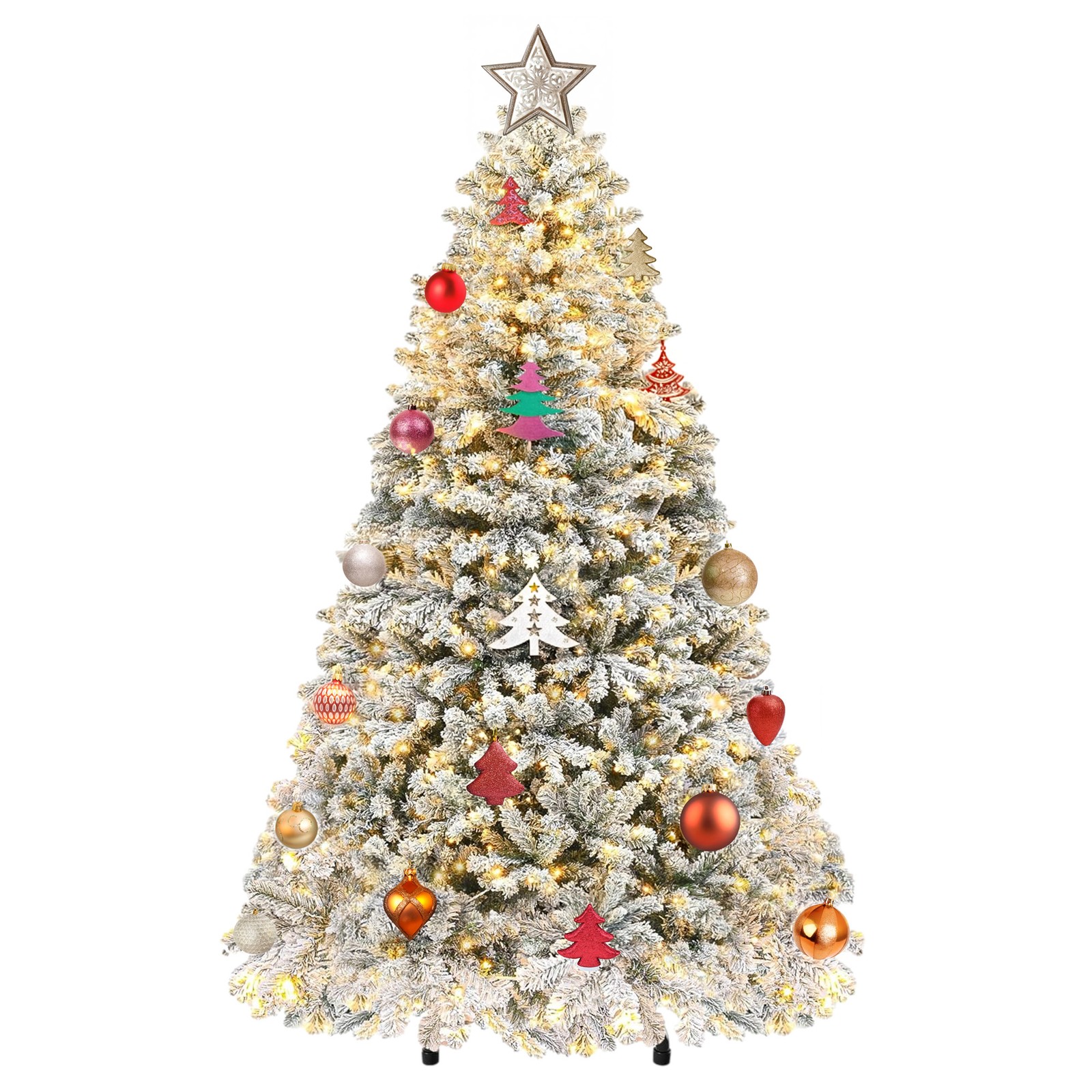Prelit Snow Flocked Christmas Tree, Artificial Full Tree with Remote