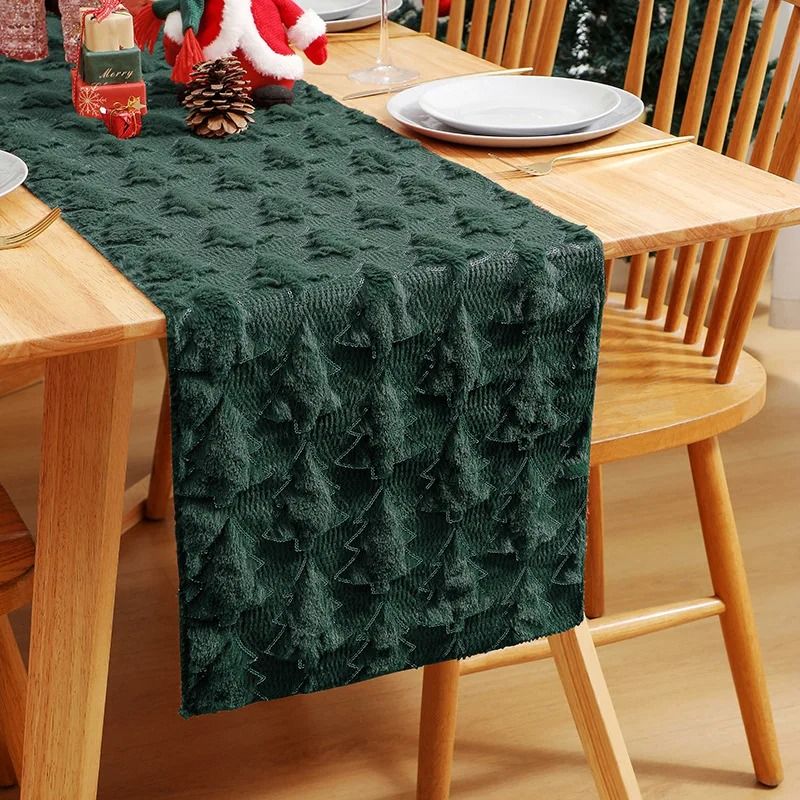 3D Green Christmas Tree Table Runner with Thickened Sequins for Holiday Dining Decor