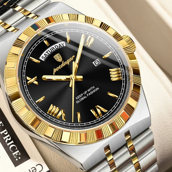 Poedagar Luxury Business Men Watch with Week and Date Display