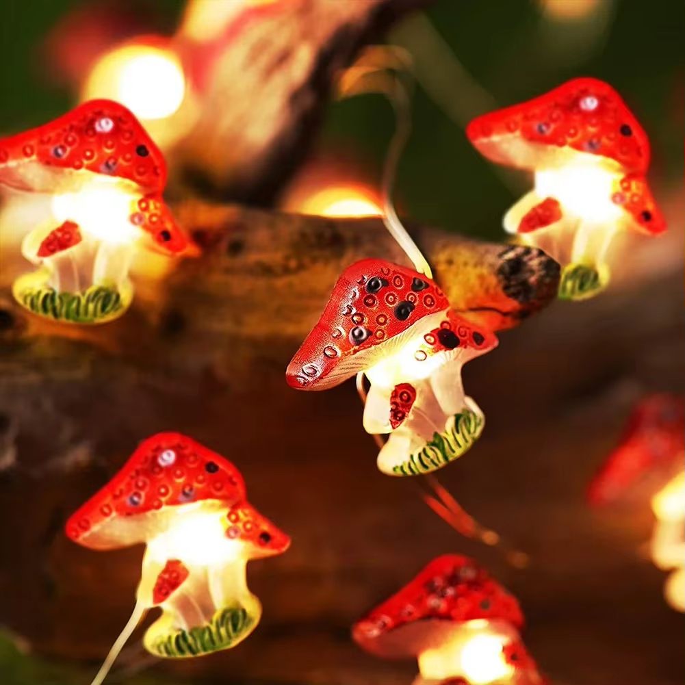 Mushroom LED Fairy String Lights Battery Powered Copper Wire Decor