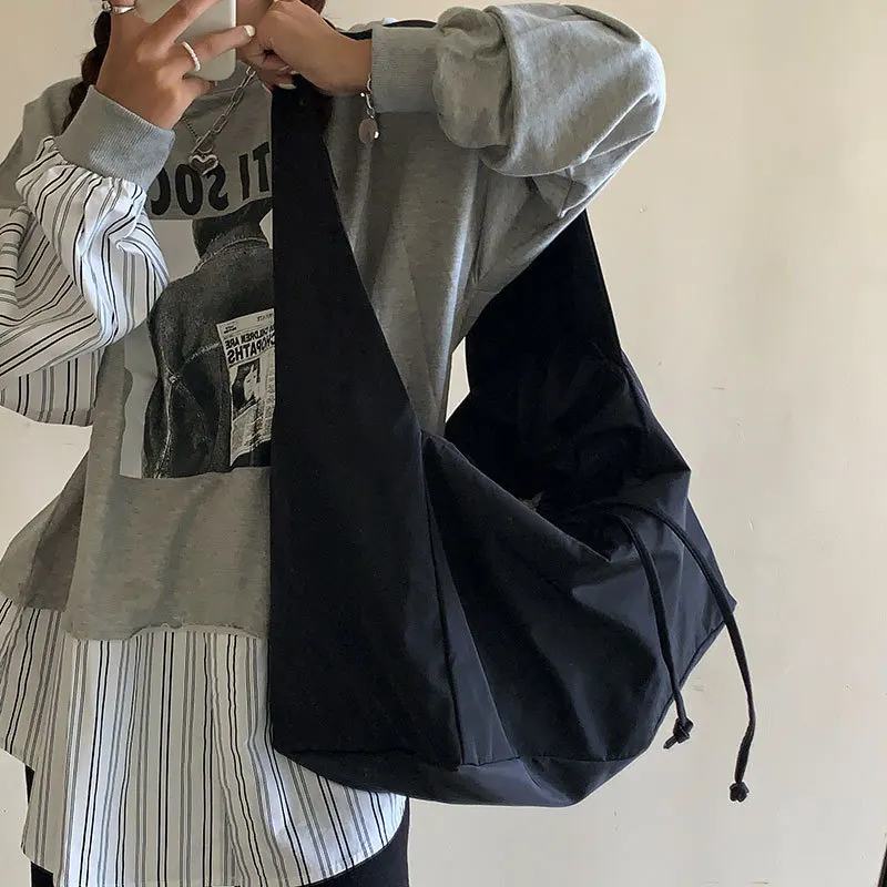 Luxury Designer Black Tote Bag, Women Bag New Nylon Bucket Fashion Solid Zipper, Soft Shoulder Bag Purses and Handbags