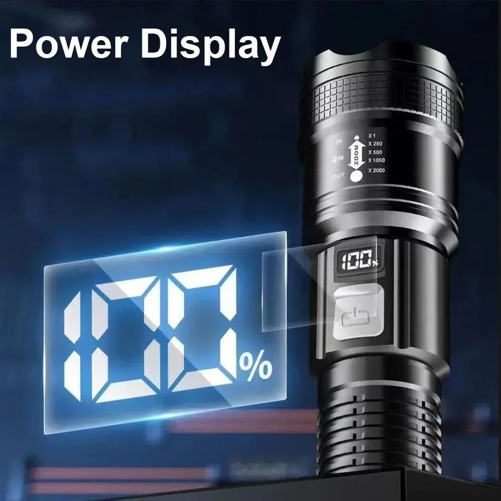PowerBeam Tactical LED Flashlight with Digital Display & USB Recharge