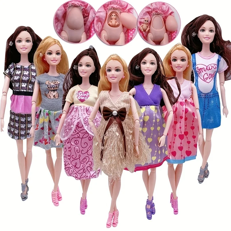 Pregnant Doll with Baby in Tummy, Mom Doll Toy Playset with Baby Dolls for Kids Gift