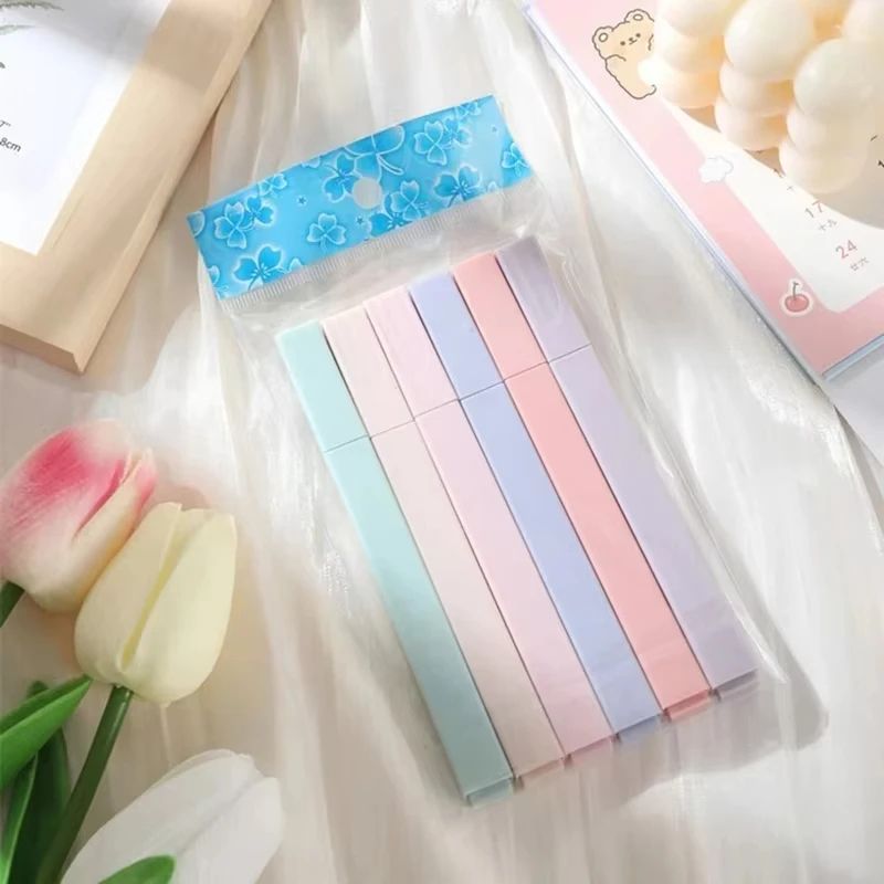 6 Pcs Pastel Highlighter Set Kawaii Japanese Stationery Color Markers Cute Mildliners for Notes Journals Study School