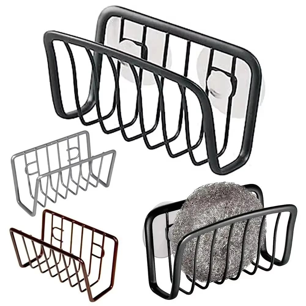 Stainless Steel Sink Sponge Rack – Adhesive Kitchen Wire Ball & Rag Organizer