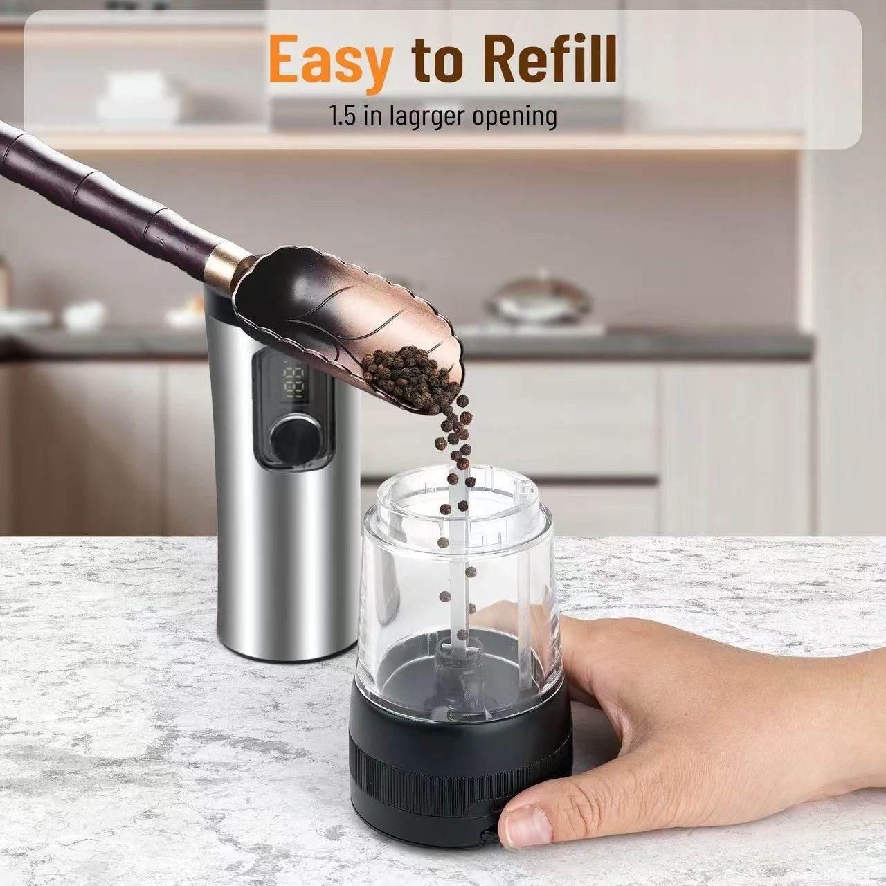 Rechargeable Electric Salt & Pepper Grinder Set – Dual Charging Base & LED Display