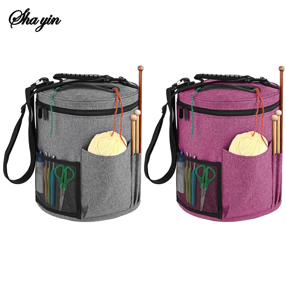 Round Yarn Storage Bag Large Capacity Knitting Organizer Tote for Crochet Needles DIY Craft Supplies Sweater Projects