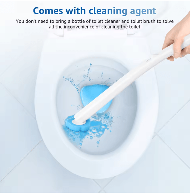 FreshClean Disposable Toilet Brush Kit Long Handle Replaceable Head Set