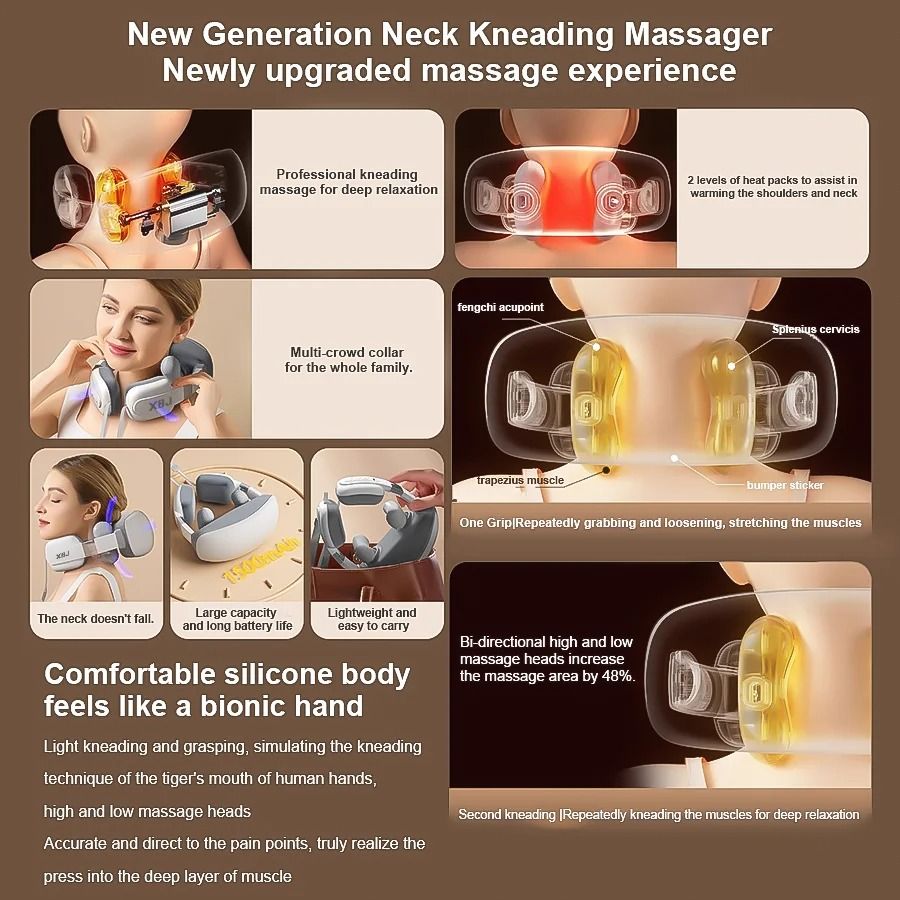 ThermaKnead Neck and Shoulder Massage Shawl Heated 3D Kneading Neck Massager Adjustable Muscle Relief Wrap
