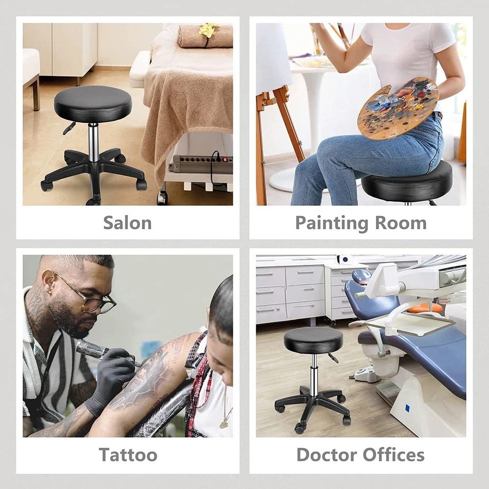 Adjustable Round Rolling Stool, Salon Swivel PU Leather Stool, Height Adjustable with Wheels, Smooth Casters