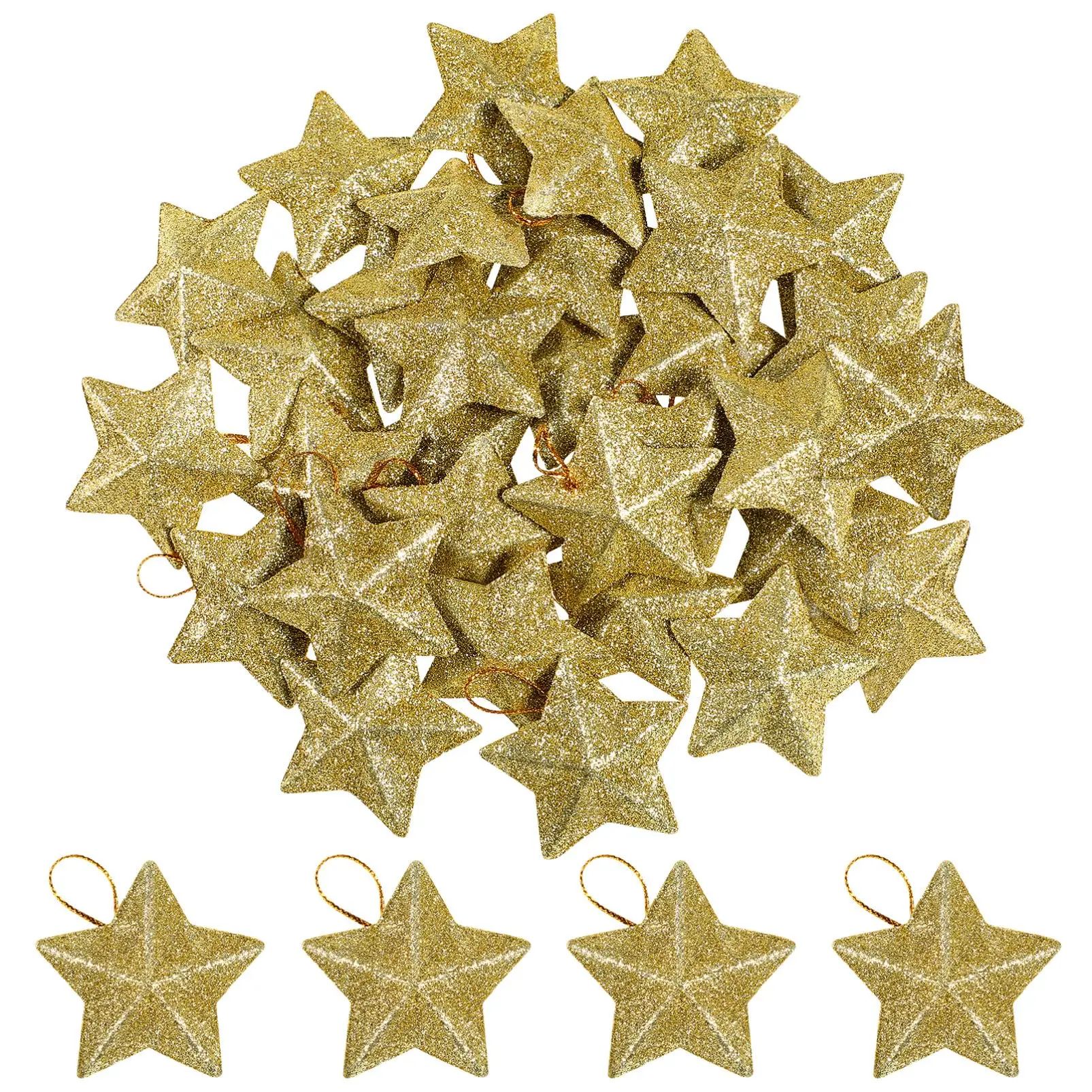 Mini Gold Glitter Star Christmas Ornaments Set 30pcs