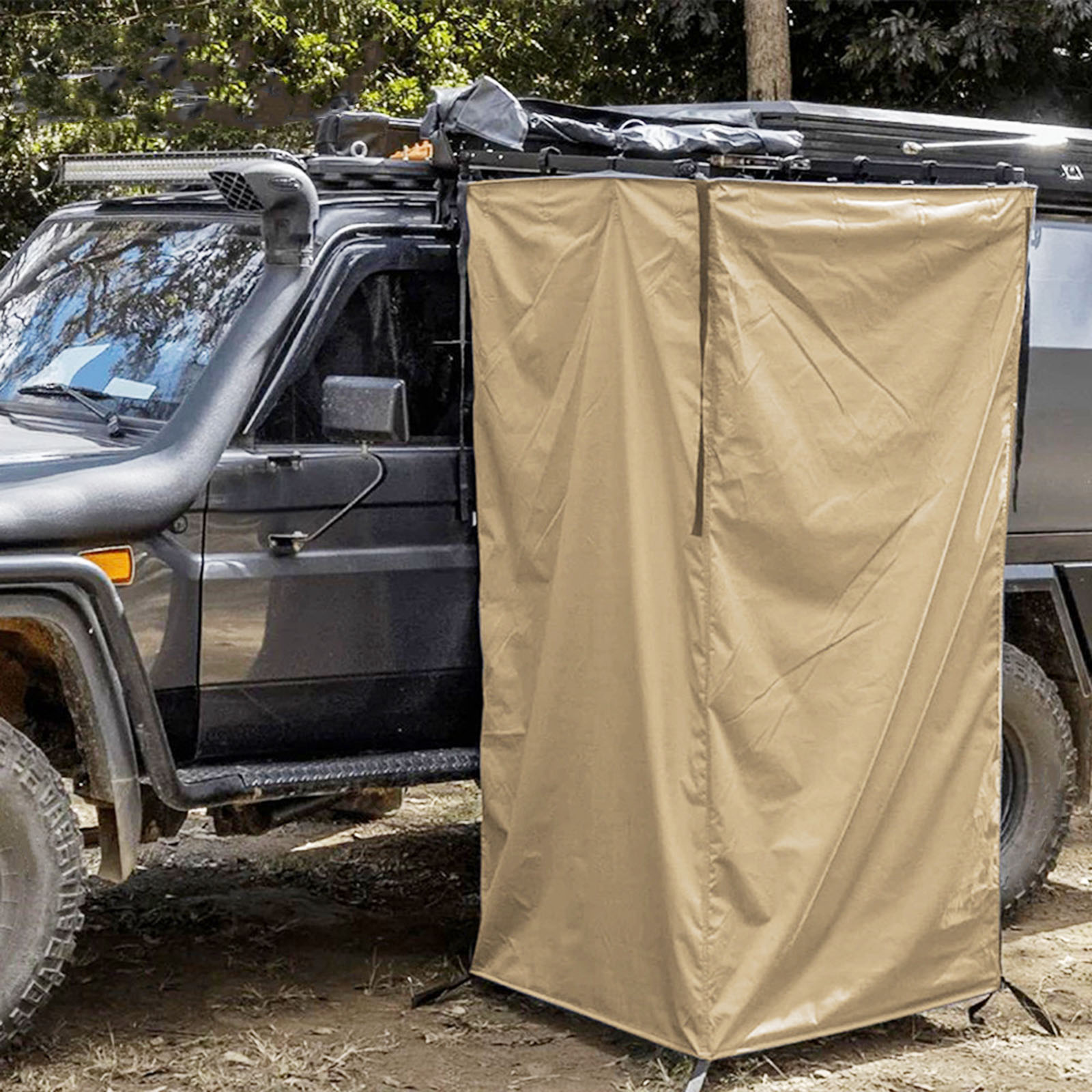 Portable Vehicle Side Shower Tent for RVs, Vans, and Tailgates Outdoor Camping Restroom & Changing Room Shelter