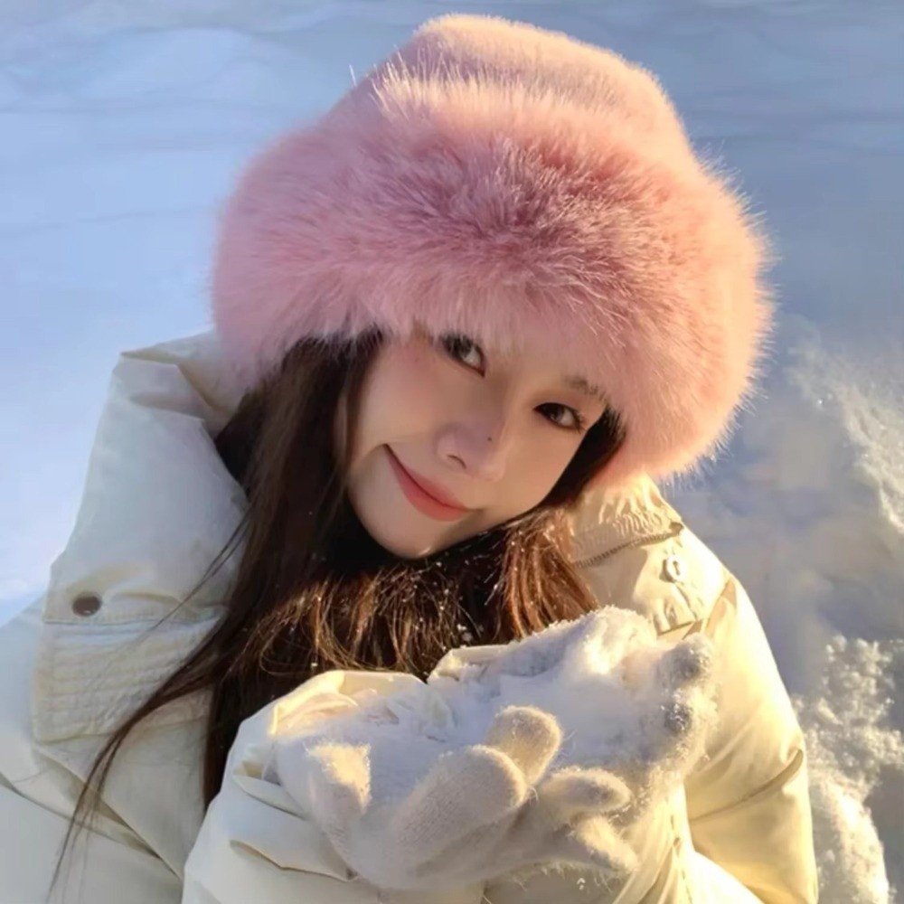 Solid Color Fisherman Hat, New Fluffy Fur Winter Hat, Thicken Windproof Panama Cap