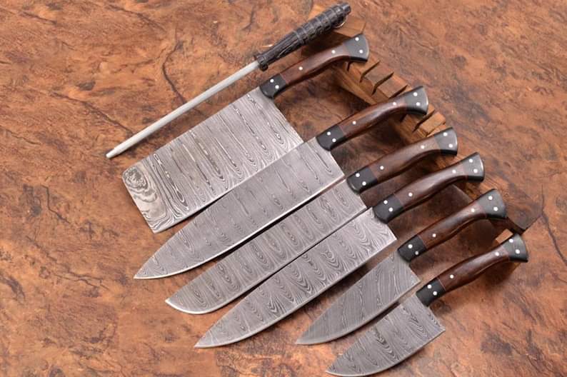 Carbon-steel-Chef-knives, Of 6Pieces, Custom Handmade, Handmade Chef knives Set ,Personalized Gift For Mother
