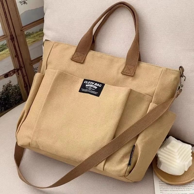 Urban Minimalist Large Capacity Canvas Crossbody Tote Bag for Women Commuting and Student Use