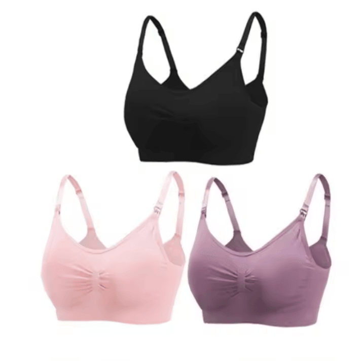 3pcs Maternity Nursing Bras Cotton Seamless Breathable Push Up Bra Set