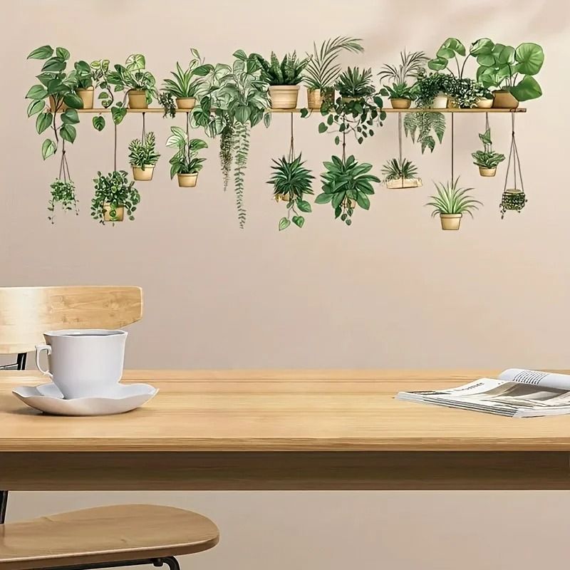 Flower Shelf Wall Decals – Potted Plant Furniture Stickers – Creative Nature Wall Decor for Living Room and Kids Room