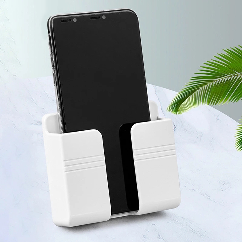 Wall Mounted Phone Holder and Remote Control Organizer Punch Free Mobile Charging Stand for Home & Office