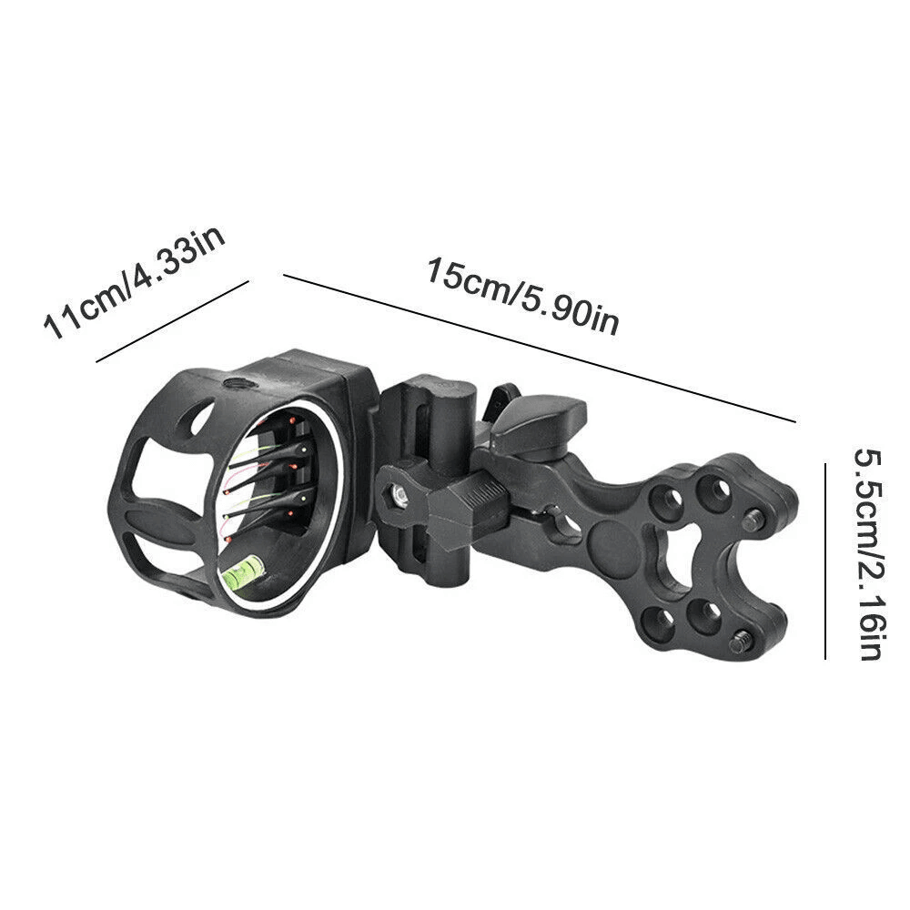 Adjustable Compound Bow Sight 5 Pin Fiber Optic with Bubble Level