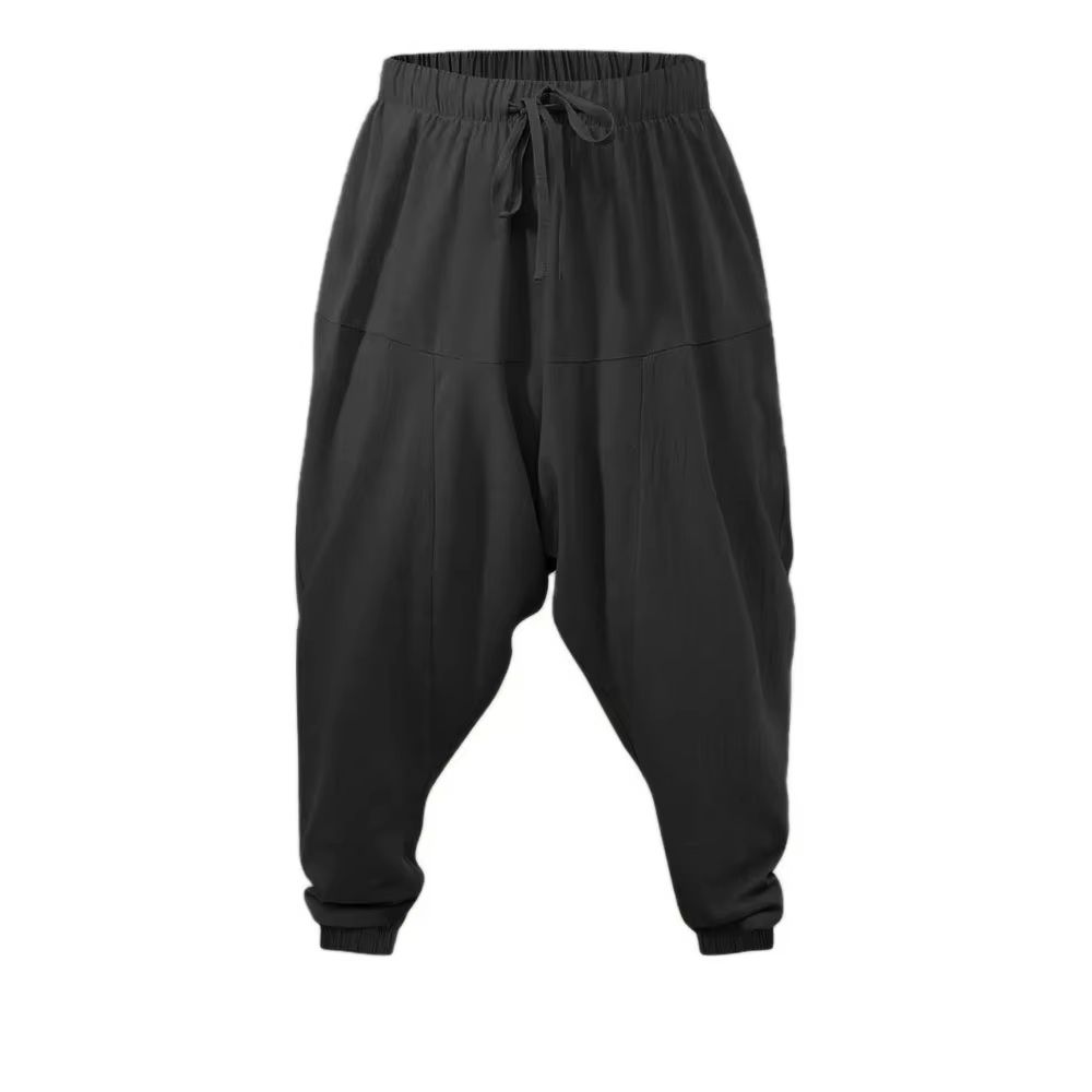 Mens Harem Pants Cotton-Linen, Drop Crotch Loose Fit Streetwear Joggers