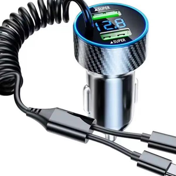 Super Fast Charge Adapter with Retractable Cable, LED Voltage Monitor for iPhone, Samsung, Huawei