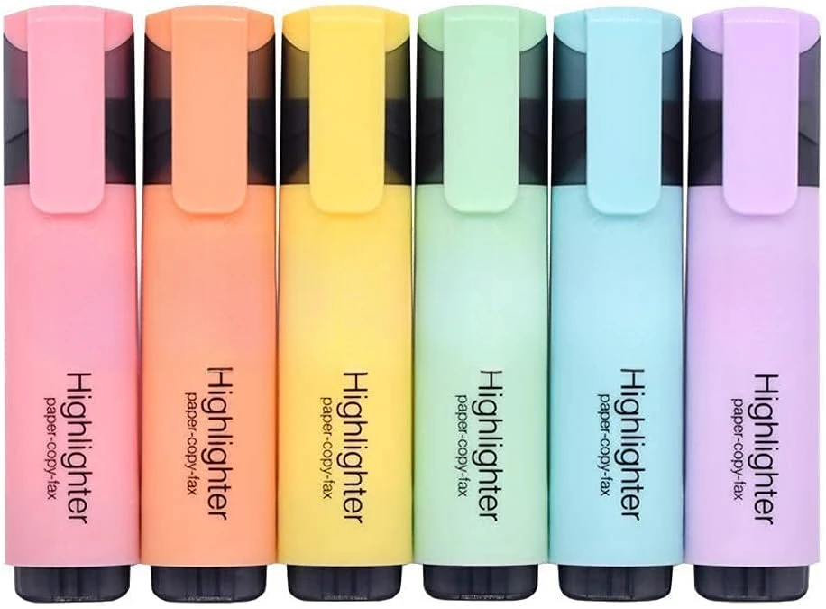 Chisel Tip Marker Pen, 6 Assorted Pastel Colors, Double Sided Highlighter Set for Journaling