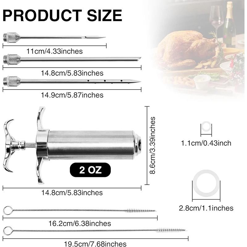 Stainless Steel Meat Injector Kit – High-Precision BBQ Marinade Syringe