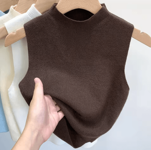 Knitted Cropped Half Turtleneck Tank – Solid Color Sleeveless Sweater Cami for Women