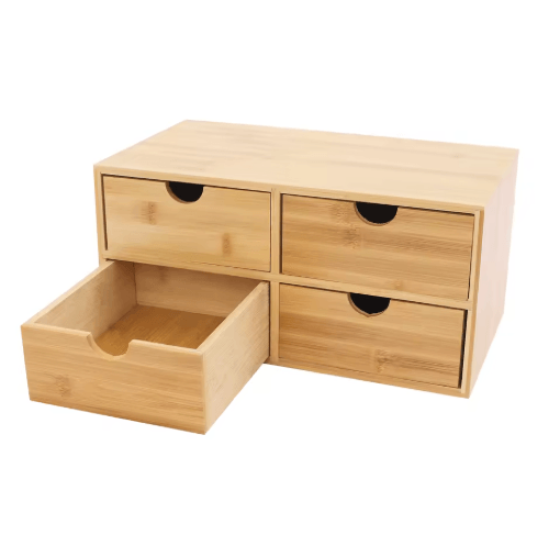 Bamboo 4 Drawer Desktop Organizer for Office and Vanity Storage