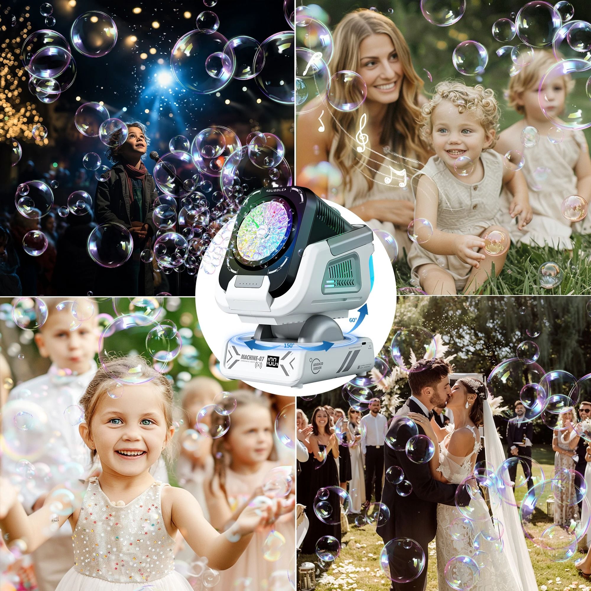 Upgraded Bubble Machine with Remote Control RGB Lights and Rechargeable Battery