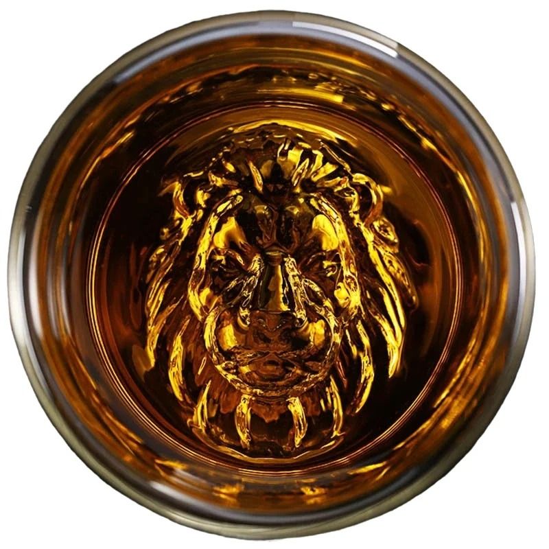 Creative Lion Head Double Wall Glass Whiskey and Spirits Mug